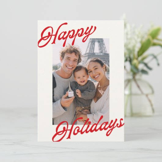 Modern Stripes Bright Red Minimalist Happy  シーズンカード (スタンド正面)