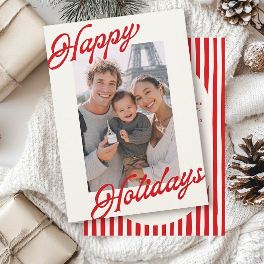 Modern Stripes Bright Red Minimalist Happy シーズンカード