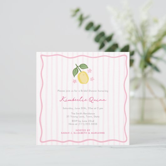 Modern Stripes Hand-Drawn Lemon Bridal Shower 招待状 (スタンド正面)