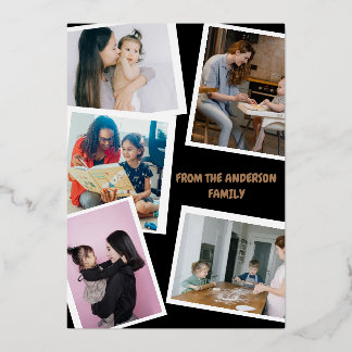 Modern Stylish 5-Photo Family Valentine’s Day 箔シーズンカード
