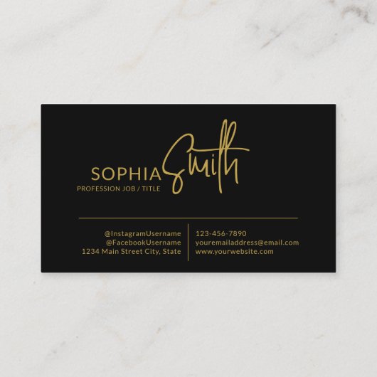 Modern Stylish Black & Gold Handwritten Script 名刺 (裏面)