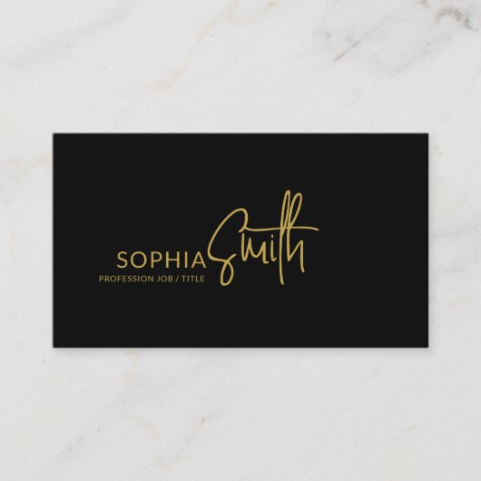 Modern Stylish Black & Gold Handwritten Script 名刺 (正面)