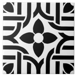 Modern Stylish Black &White Abstract Floral タイル