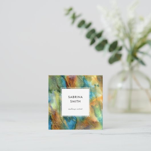 Modern Stylish Blue Brown Watercolor Abstract スクエア名刺 (スタンド正面)