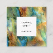 Modern Stylish Blue Brown Watercolor Abstract スクエア名刺 (正面)