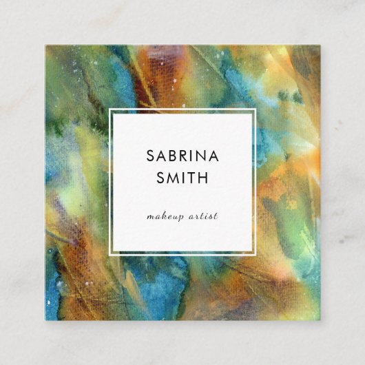 Modern Stylish Blue Brown Watercolor Abstract スクエア名刺 (正面)