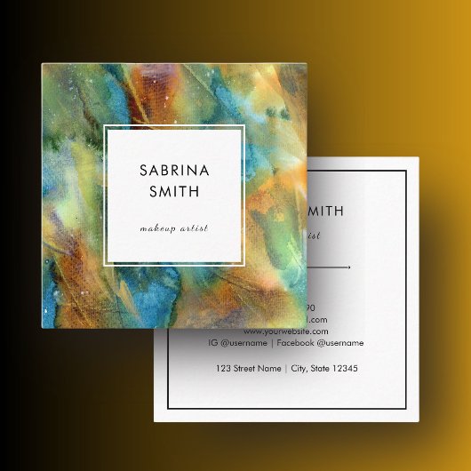 Modern Stylish Blue Brown Watercolor Abstract スクエア名刺