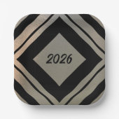 Modern Stylish Brushed Metal 2026 New Years Party ペーパープレート (正面)