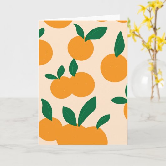 Modern Stylish Citrus Fruit Oranges Pattern カード (黄色い花)