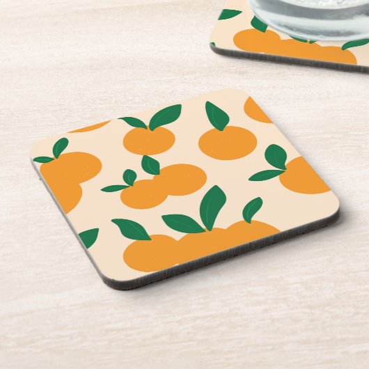 Modern Stylish Citrus Fruit Oranges Pattern コースター (左側)