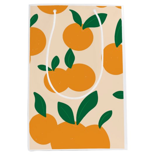 Modern Stylish Citrus Fruit Oranges Pattern ミディアムペーパーバッグ (正面)