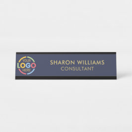 Modern Stylish Custom Business Logo Navy Blue デスクネームプレート