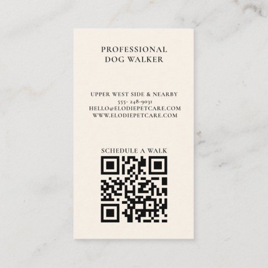 Modern Stylish Dog Walker Pet Sitter QR code 名刺 (裏面)