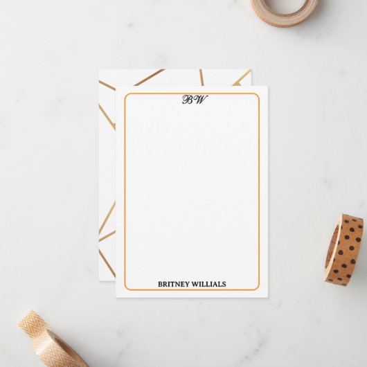 Modern Stylish Geometric Lines Monogram Stationery ノートカード (正面/裏面インサイチュ)
