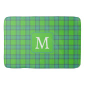 Modern stylish green &blue Plaid monogram バスマット (正面)