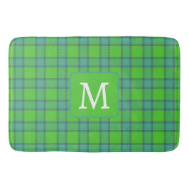 Modern stylish green &blue Plaid monogram バスマット