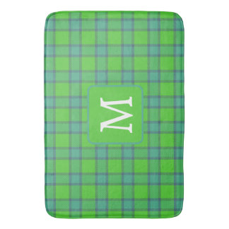Modern stylish green &blue Plaid monogram バスマット