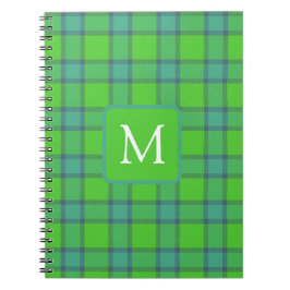 Modern stylish green &blue Plaid tartan monogram ノートブック