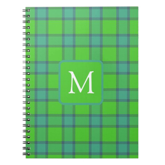 Modern stylish green &blue Plaid tartan monogram ノートブック (正面)