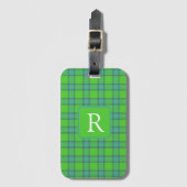 Modern stylish green &blue Plaid tartan monogram ラゲッジタグ (正面縦)