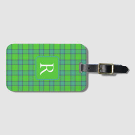 Modern stylish green &blue Plaid tartan monogram ラゲッジタグ