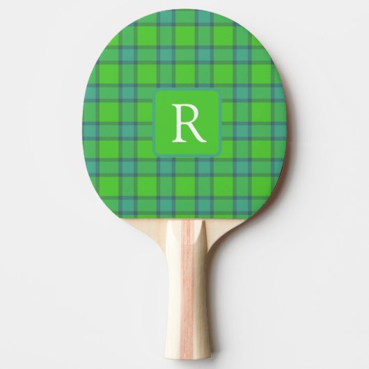 Modern stylish green &blue Plaid tartan monogram 卓球ラケット (正面)