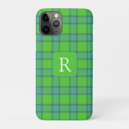 Modern stylish green &blue Plaid tartan monogram iPhone 11 Proケース