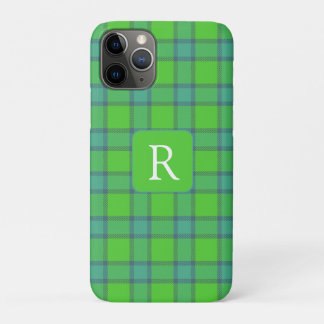 Modern stylish green &blue Plaid tartan monogram iPhone 11 Proケース