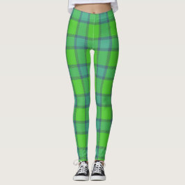Modern stylish green &blue Plaid tartan pattern レギンス