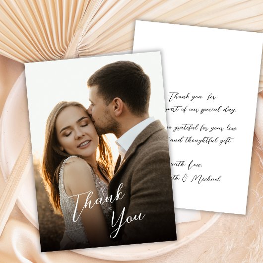 Modern Stylish Hand Lettered Script Photo Wedding  サンキューカード
