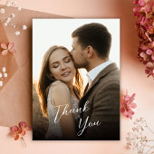 Modern Stylish Hand Lettered Script Photo Wedding  サンキューカード