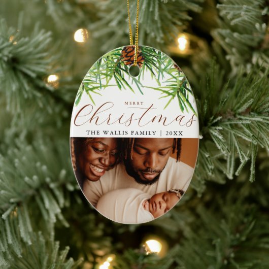 Modern & Stylish Photo & Greetings Christmas Pines セラミックオーナメント (ツリー)