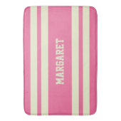 Modern stylish pink white monogram name  バスマット (正面縦)