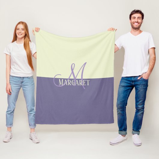 Modern stylish purple white personalized name フリースブランケット (インサイチュ)