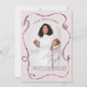 Modern Stylish Ribbon Frame Photo Birthday 招待状 (正面)