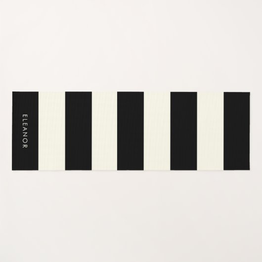 Modern Stylish Simple Ivory and Black Custom Name ヨガマット (正面(横))