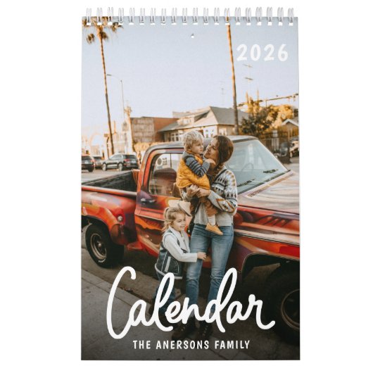 Modern Stylish Trendy Script Family Photo Monthly  カレンダー (カバー)