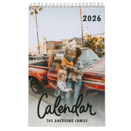Modern Stylish Trendy Script Family Photo Monthly  カレンダー