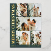 Modern Stylish Typography Minimal Green Christmas 箔シーズンカード (正面)