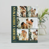 Modern Stylish Typography Minimal Green Christmas 箔シーズンカード (立ち正面)