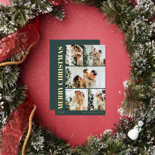 Modern Stylish Typography Minimal Green Christmas 箔シーズンカード (インサイチュ)