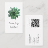 Modern Succulent Boho Botanical QR code  名刺 (正面/裏面)