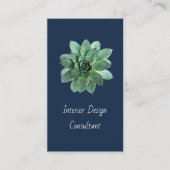 Modern Succulent Botanical Navy Blue QR code  名刺 (正面)