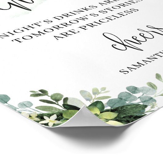 Modern succulent eucalyptus open bar sign ポスター (角)