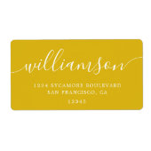 Modern Sulphur Yellow Script Family Return Address ラベル (正面)