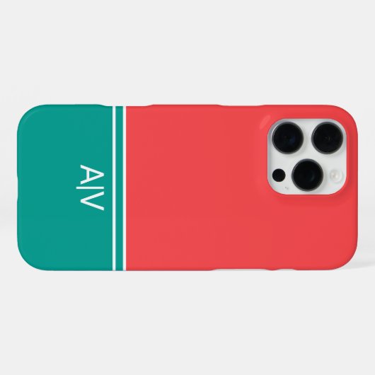 Modern Summer Coral Aquamarine Monogram iPhoneケース (裏面横)