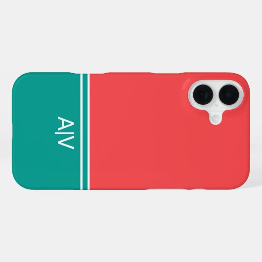 Modern Summer Coral Aquamarine Monogram iPhoneケース (裏面横)