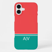 Modern Summer Coral Aquamarine Monogram iPhoneケース (裏面)
