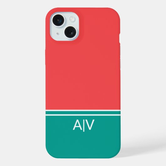 Modern Summer Coral Aquamarine Monogram iPhoneケース (裏面)