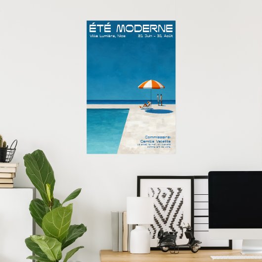 Modern Summer Poolside Wall Art Print Bold French ポスター (ホームオフィス)
